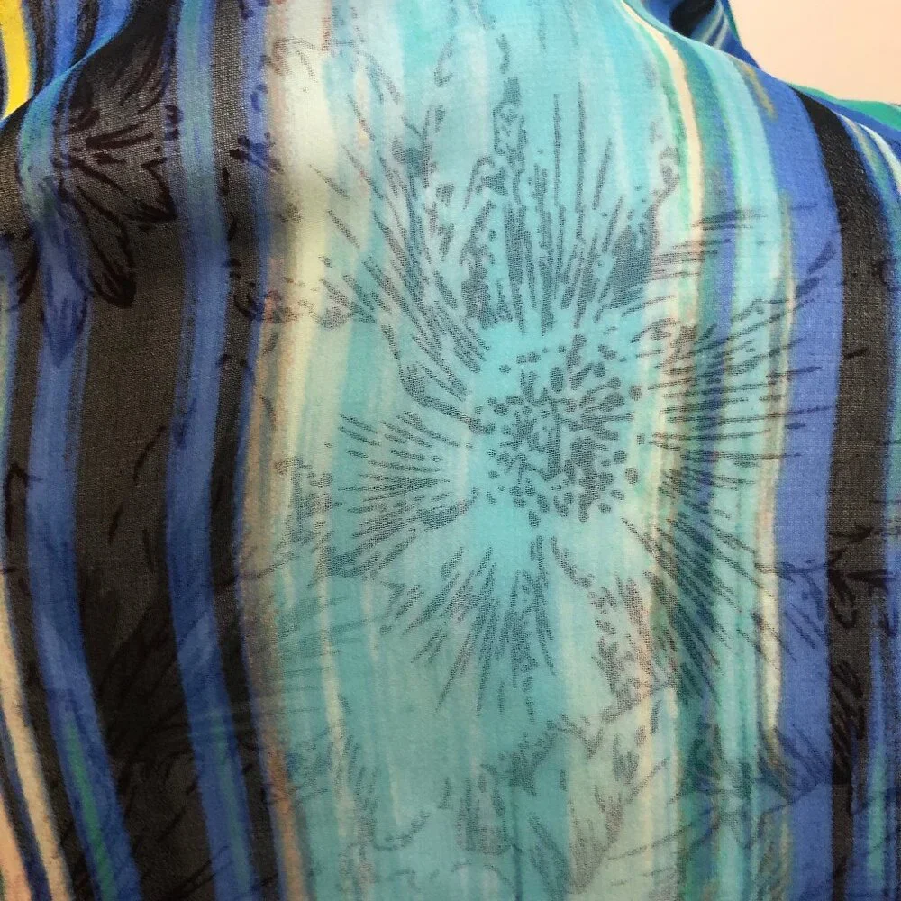 Calvin Klein Striped Scarf – Luxe Jewel-Toned Blues & Black